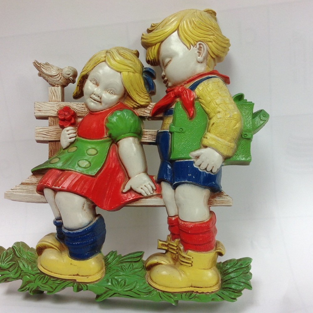 Vintage Homco Wall Decor Girl Boy Sitting on Bench